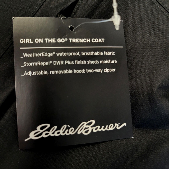 Eddie Bauer Trench Coat Womens 3X Black Girl On The Go Waterproof Hooded New - Picture 2 of 16